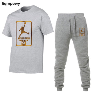23 JORDAN Summer Hot Sale Men's Sets T Shirts+pants Two Pieces Sets Casual Tracksuit Male Tshirt Gyms Fitness trouser