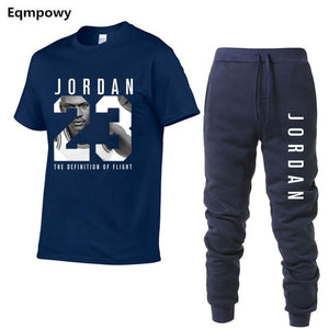 23 JORDAN Summer Hot Sale Men's Sets T Shirts+pants Two Pieces Sets Casual Tracksuit Male Tshirt Gyms Fitness trouser