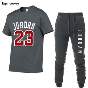 23 JORDAN Summer Hot Sale Men's Sets T Shirts+pants Two Pieces Sets Casual Tracksuit Male Tshirt Gyms Fitness trouser