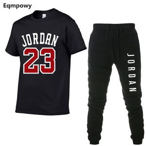 23 JORDAN Summer Hot Sale Men's Sets T Shirts+pants Two Pieces Sets Casual Tracksuit Male Tshirt Gyms Fitness trouser