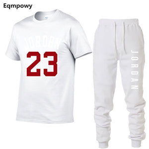 23 JORDAN Summer Hot Sale Men's Sets T Shirts+pants Two Pieces Sets Casual Tracksuit Male Tshirt Gyms Fitness trouser