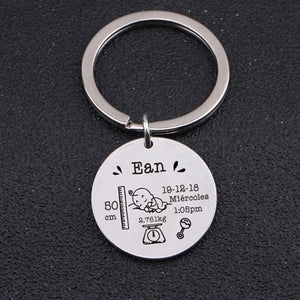 Round Baby Keychain Personalized Name Date Of Birth Weight Time Height For Newborn Commemorate Exclusive Key Ring Charm Gift