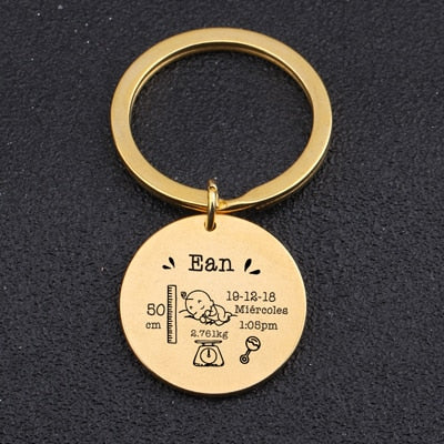 Round Baby Keychain Personalized Name Date Of Birth Weight Time Height For Newborn Commemorate Exclusive Key Ring Charm Gift