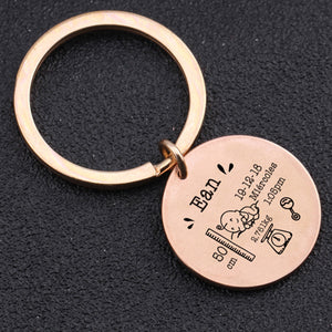 Round Baby Keychain Personalized Name Date Of Birth Weight Time Height For Newborn Commemorate Exclusive Key Ring Charm Gift