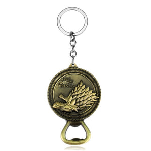 RJ Game of Thrones Keychain House Stark Wolf Beer Opener Key chain A Song Of Ice And Fire Targaryen Dragon Keyring Souvenir Gift