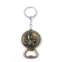 Load image into Gallery viewer, RJ Game of Thrones Keychain House Stark Wolf Beer Opener Key chain A Song Of Ice And Fire Targaryen Dragon Keyring Souvenir Gift