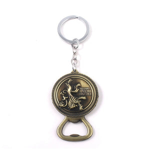 RJ Game of Thrones Keychain House Stark Wolf Beer Opener Key chain A Song Of Ice And Fire Targaryen Dragon Keyring Souvenir Gift