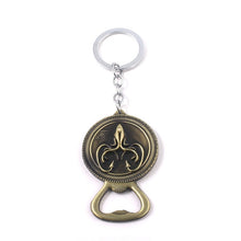 Load image into Gallery viewer, RJ Game of Thrones Keychain House Stark Wolf Beer Opener Key chain A Song Of Ice And Fire Targaryen Dragon Keyring Souvenir Gift