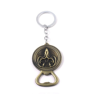 RJ Game of Thrones Keychain House Stark Wolf Beer Opener Key chain A Song Of Ice And Fire Targaryen Dragon Keyring Souvenir Gift
