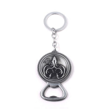 Load image into Gallery viewer, RJ Game of Thrones Keychain House Stark Wolf Beer Opener Key chain A Song Of Ice And Fire Targaryen Dragon Keyring Souvenir Gift