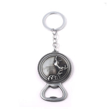 Load image into Gallery viewer, RJ Game of Thrones Keychain House Stark Wolf Beer Opener Key chain A Song Of Ice And Fire Targaryen Dragon Keyring Souvenir Gift