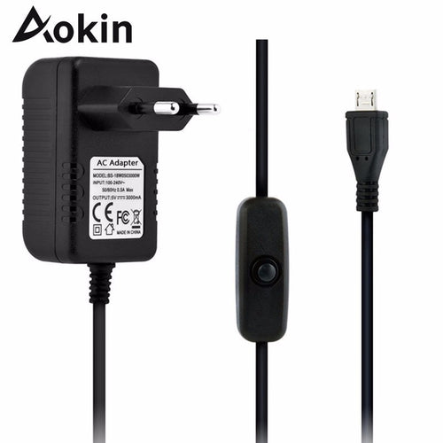 Aokin 5V 3A Power Supply Charger AC Adapter Micro USB Cable with Power On/Off Switch EU US UK AU Plug For Raspberry Pi 3 banana