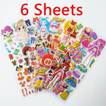 Load image into Gallery viewer, 3D Cartoon Stickers Waterproof Bubble PVC DIY Sticker Princess Car Mickey Kitty Girls Boys Kids Children Gifts 10/6/8 Sheets
