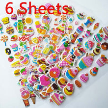 Load image into Gallery viewer, 3D Cartoon Stickers Waterproof Bubble PVC DIY Sticker Princess Car Mickey Kitty Girls Boys Kids Children Gifts 10/6/8 Sheets