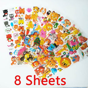 3D Cartoon Stickers Waterproof Bubble PVC DIY Sticker Princess Car Mickey Kitty Girls Boys Kids Children Gifts 10/6/8 Sheets