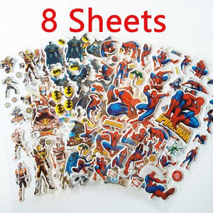 3D Cartoon Stickers Waterproof Bubble PVC DIY Sticker Princess Car Mickey Kitty Girls Boys Kids Children Gifts 10/6/8 Sheets