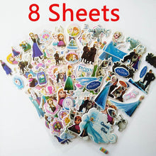 Load image into Gallery viewer, 3D Cartoon Stickers Waterproof Bubble PVC DIY Sticker Princess Car Mickey Kitty Girls Boys Kids Children Gifts 10/6/8 Sheets