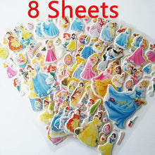 Load image into Gallery viewer, 3D Cartoon Stickers Waterproof Bubble PVC DIY Sticker Princess Car Mickey Kitty Girls Boys Kids Children Gifts 10/6/8 Sheets
