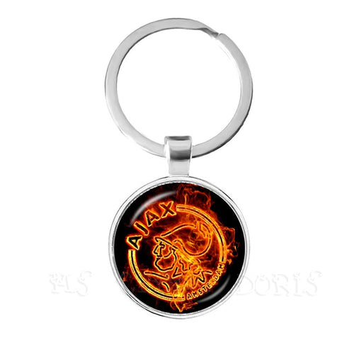 Football Club 25mm Glass Cabochon KeyChain Ajax Football Leagues Logo Soccer Club Keyring For Funs Gift