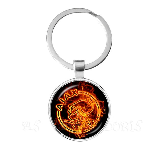 Football Club 25mm Glass Cabochon KeyChain Ajax Football Leagues Logo Soccer Club Keyring For Funs Gift