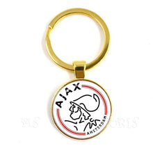 Load image into Gallery viewer, Football Club 25mm Glass Cabochon KeyChain Ajax Football Leagues Logo Soccer Club Keyring For Funs Gift