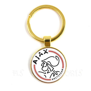 Football Club 25mm Glass Cabochon KeyChain Ajax Football Leagues Logo Soccer Club Keyring For Funs Gift