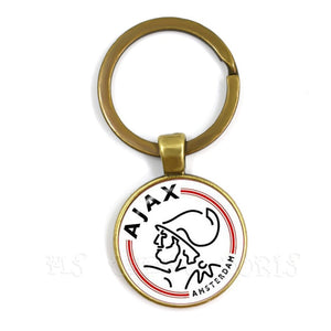 Football Club 25mm Glass Cabochon KeyChain Ajax Football Leagues Logo Soccer Club Keyring For Funs Gift