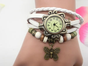 2019Women Casual Vintage Multilayer Butterfly Faux Leather Bracelet Ladies Wrist Watch Dropshipping Handmade Braided Dreamcatche