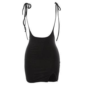 Black Women Dress With Shoulder Straps Package Hip Under Split Slim Suspender Summer-dresses High Waist Mini School Dresses