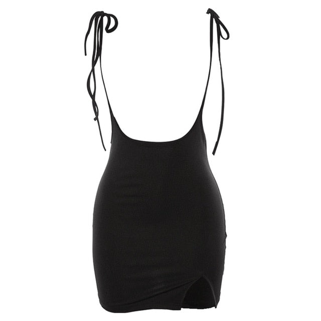 Black Women Dress With Shoulder Straps Package Hip Under Split Slim Suspender Summer-dresses High Waist Mini School Dresses