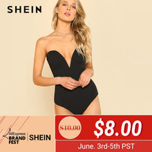 Load image into Gallery viewer, SHEIN Sexy Sweetheart Bustier Bodysuit Black Sleeveless Backless Plain Rompers With Lining 2018 Summer Skinny Bodysuit