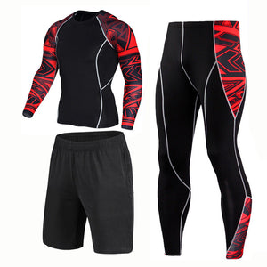 New 3D Compression Set Men Sportswear Fitness Tight Long T shirt Leggings Gyms Tracksuit Joggers Quick Dry Clothes 3pcs / Sets