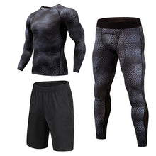 Load image into Gallery viewer, New 3D Compression Set Men Sportswear Fitness Tight Long T shirt Leggings Gyms Tracksuit Joggers Quick Dry Clothes 3pcs / Sets