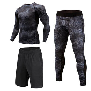New 3D Compression Set Men Sportswear Fitness Tight Long T shirt Leggings Gyms Tracksuit Joggers Quick Dry Clothes 3pcs / Sets