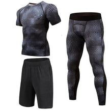 Load image into Gallery viewer, New 3D Compression Set Men Sportswear Fitness Tight Long T shirt Leggings Gyms Tracksuit Joggers Quick Dry Clothes 3pcs / Sets