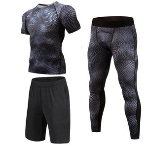 New 3D Compression Set Men Sportswear Fitness Tight Long T shirt Leggings Gyms Tracksuit Joggers Quick Dry Clothes 3pcs / Sets