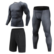 Load image into Gallery viewer, New 3D Compression Set Men Sportswear Fitness Tight Long T shirt Leggings Gyms Tracksuit Joggers Quick Dry Clothes 3pcs / Sets
