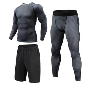 New 3D Compression Set Men Sportswear Fitness Tight Long T shirt Leggings Gyms Tracksuit Joggers Quick Dry Clothes 3pcs / Sets