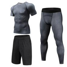 Load image into Gallery viewer, New 3D Compression Set Men Sportswear Fitness Tight Long T shirt Leggings Gyms Tracksuit Joggers Quick Dry Clothes 3pcs / Sets