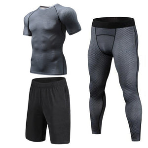 New 3D Compression Set Men Sportswear Fitness Tight Long T shirt Leggings Gyms Tracksuit Joggers Quick Dry Clothes 3pcs / Sets