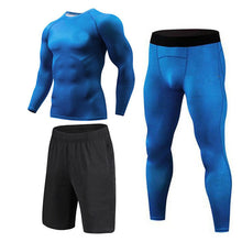 Load image into Gallery viewer, New 3D Compression Set Men Sportswear Fitness Tight Long T shirt Leggings Gyms Tracksuit Joggers Quick Dry Clothes 3pcs / Sets