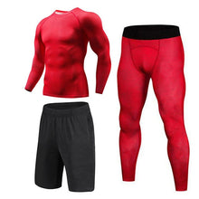 Load image into Gallery viewer, New 3D Compression Set Men Sportswear Fitness Tight Long T shirt Leggings Gyms Tracksuit Joggers Quick Dry Clothes 3pcs / Sets