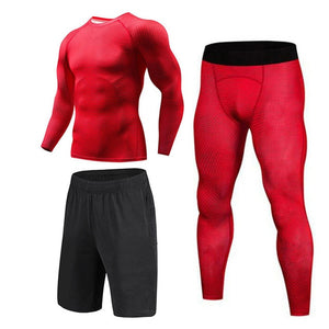 New 3D Compression Set Men Sportswear Fitness Tight Long T shirt Leggings Gyms Tracksuit Joggers Quick Dry Clothes 3pcs / Sets