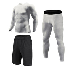 Load image into Gallery viewer, New 3D Compression Set Men Sportswear Fitness Tight Long T shirt Leggings Gyms Tracksuit Joggers Quick Dry Clothes 3pcs / Sets