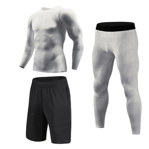 New 3D Compression Set Men Sportswear Fitness Tight Long T shirt Leggings Gyms Tracksuit Joggers Quick Dry Clothes 3pcs / Sets