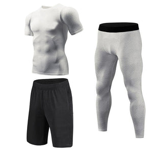 New 3D Compression Set Men Sportswear Fitness Tight Long T shirt Leggings Gyms Tracksuit Joggers Quick Dry Clothes 3pcs / Sets