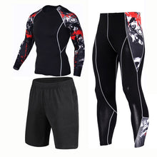 Load image into Gallery viewer, New 3D Compression Set Men Sportswear Fitness Tight Long T shirt Leggings Gyms Tracksuit Joggers Quick Dry Clothes 3pcs / Sets