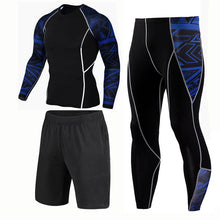 Load image into Gallery viewer, New 3D Compression Set Men Sportswear Fitness Tight Long T shirt Leggings Gyms Tracksuit Joggers Quick Dry Clothes 3pcs / Sets