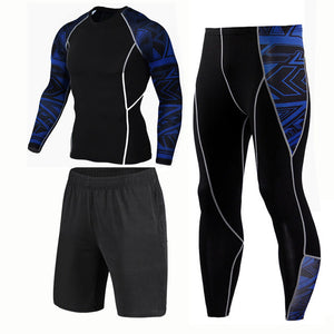 New 3D Compression Set Men Sportswear Fitness Tight Long T shirt Leggings Gyms Tracksuit Joggers Quick Dry Clothes 3pcs / Sets