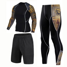 Load image into Gallery viewer, New 3D Compression Set Men Sportswear Fitness Tight Long T shirt Leggings Gyms Tracksuit Joggers Quick Dry Clothes 3pcs / Sets